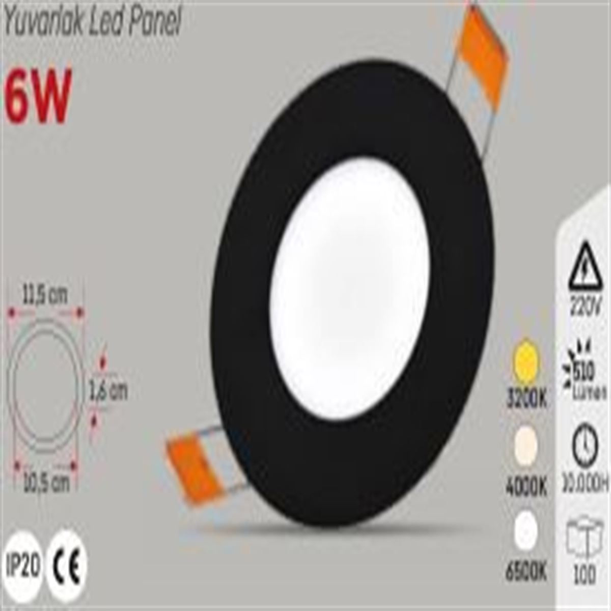 SİYAH KASA 6W S.A. YUVARLAK PANEL BEYAZ 1